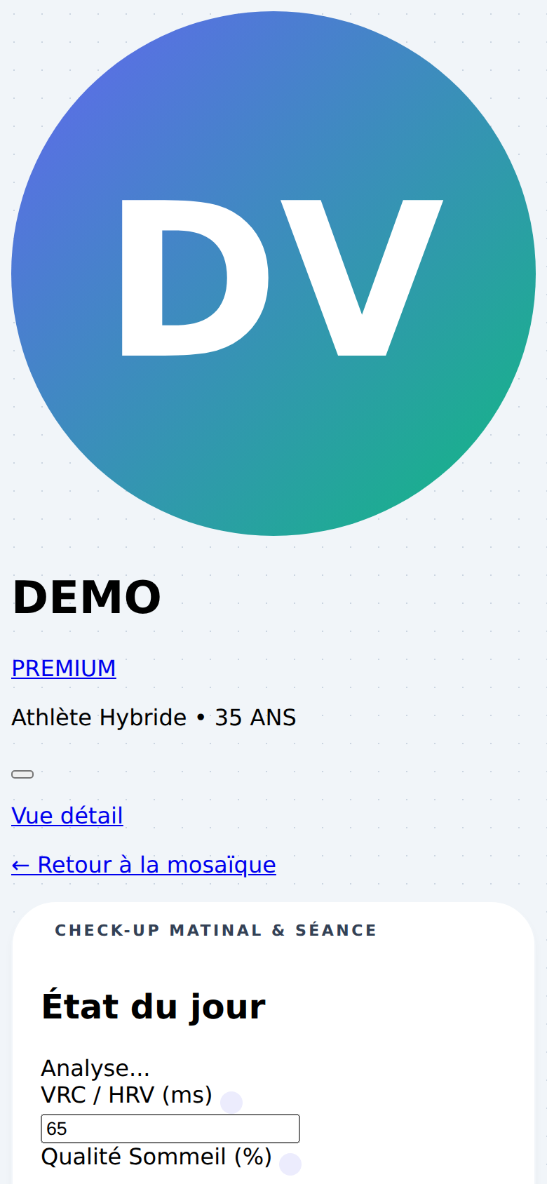 Formulaire check-up matinal HRV sommeil énergie